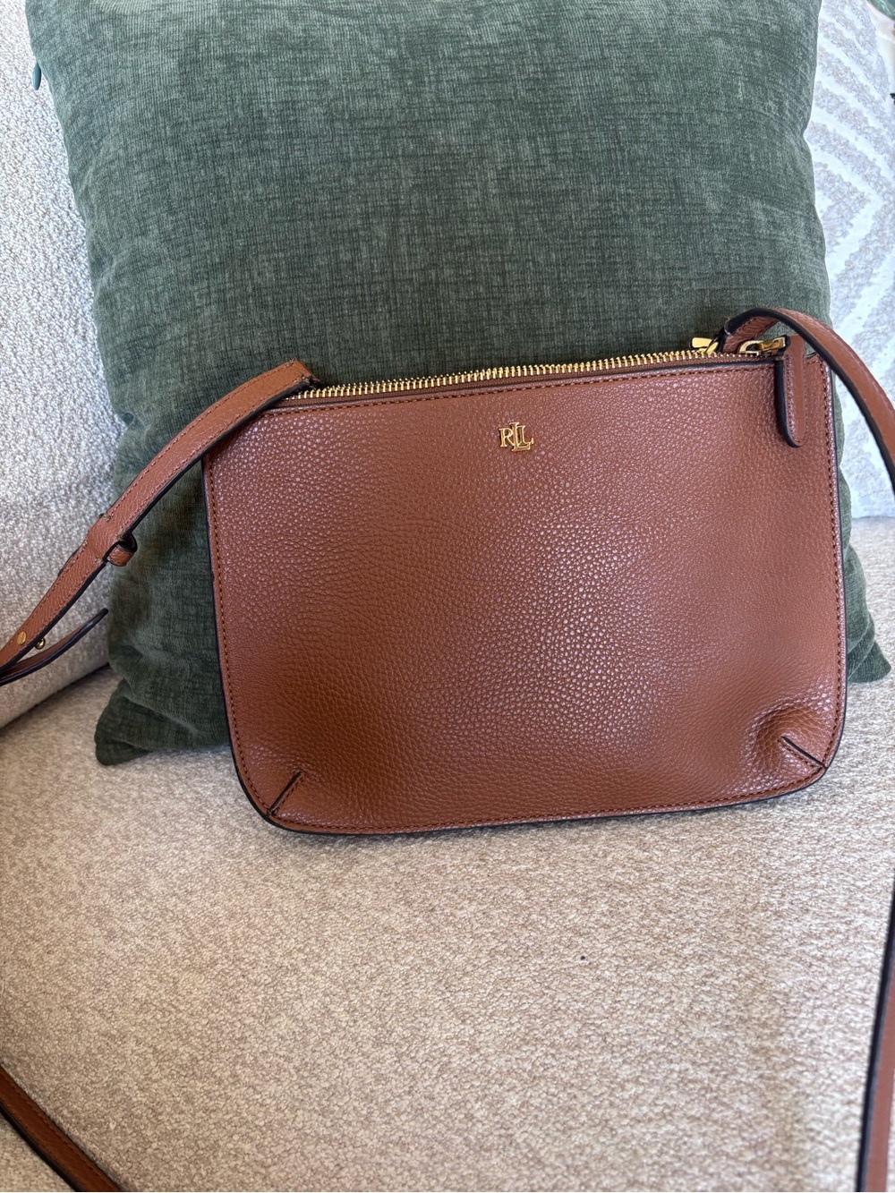 Lauren Ralph Lauren Brown Pebbled Leather Crossbody with Gold Hardware